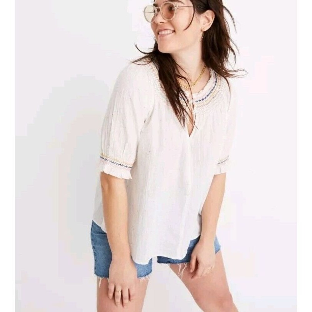 Madewell Rainbow Smocked Peasant Top Womens Small Gauze Beachy Oversized Cotton‎ - Picture 2 of 8